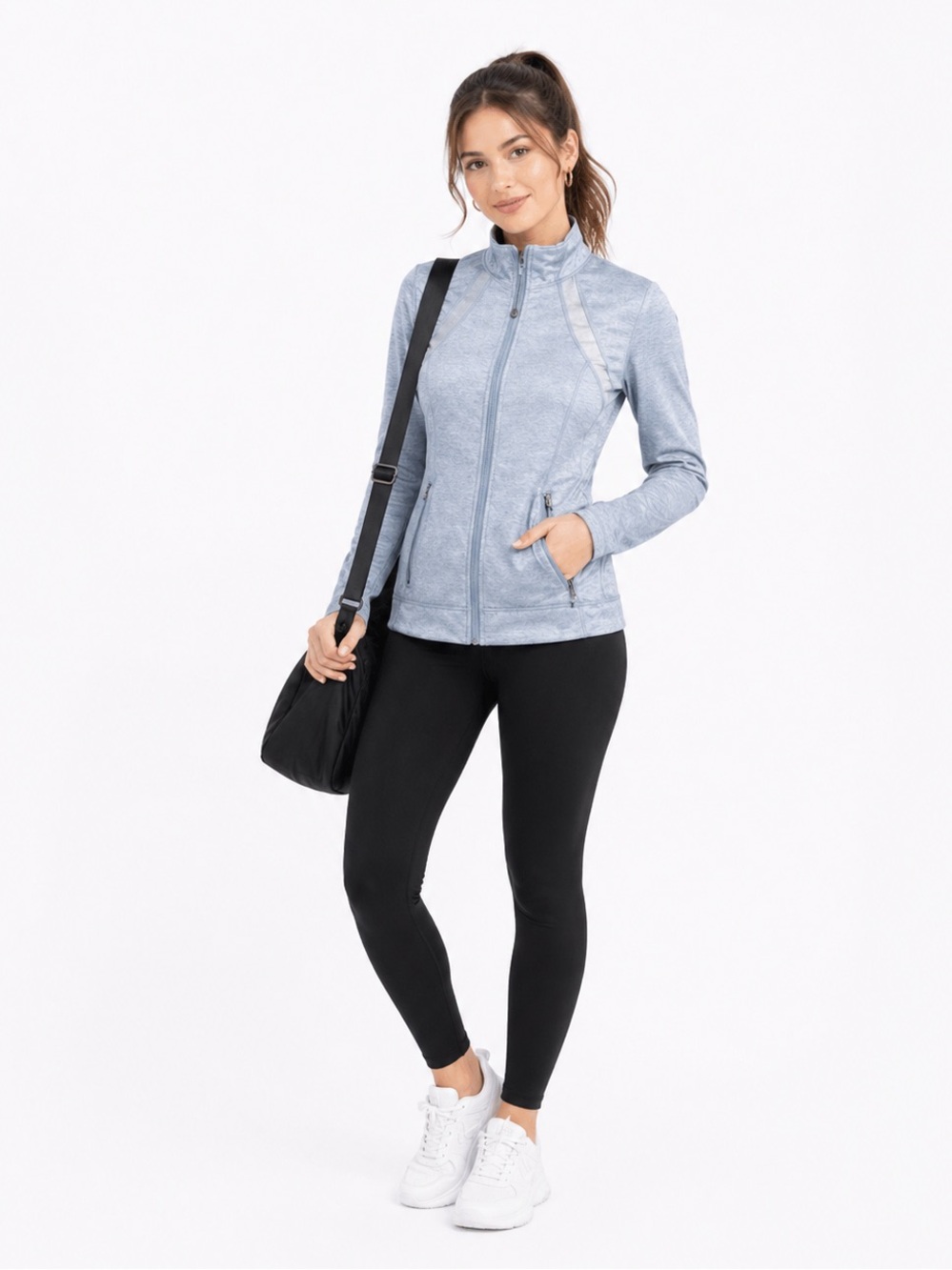 Blue Performance Jacket with Fitted Silhouette and Stand-Up Collar